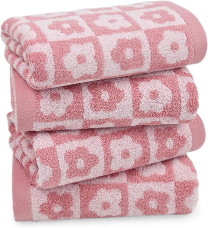 Pink Checkered Floral Hand Towels
