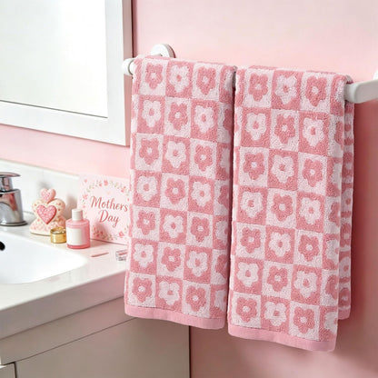 Pink Checkered Floral Hand Towels