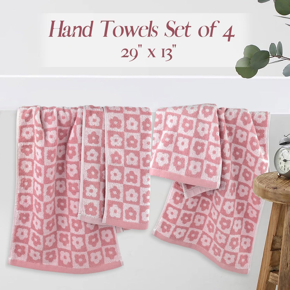 Pink Checkered Floral Hand Towels