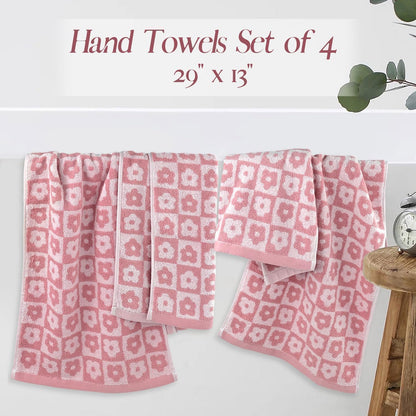 Pink Checkered Floral Hand Towels