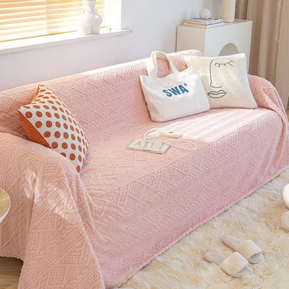 Blanket Couch Cover for Dogs, Plush Solid Color with Plush Geometric Pattern Reversible Furniture Protector Stain Resistant Couch Cover Pink, 180x230cm2 Seater