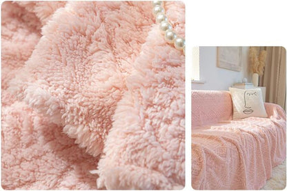 Blanket Couch Cover for Dogs, Plush Solid Color with Plush Geometric Pattern Reversible Furniture Protector Stain Resistant Couch Cover Pink, 180x230cm2 Seater