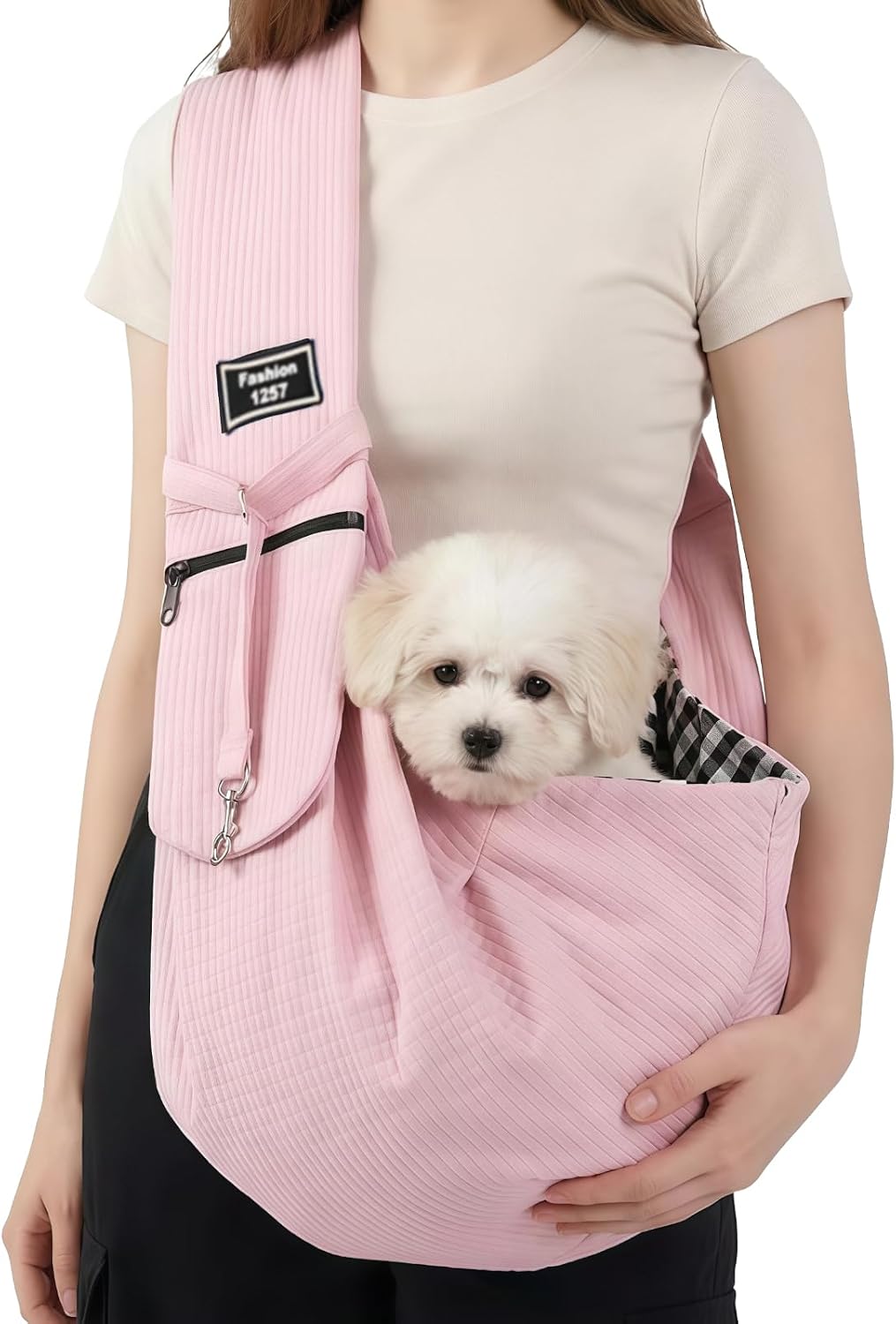 Dog Sling Water-Resistant Fabric for Small Dogs Cats 3-12 lbs,Pink