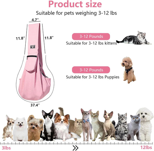 Dog Sling Water-Resistant Fabric for Small Dogs Cats 3-12 lbs,Pink