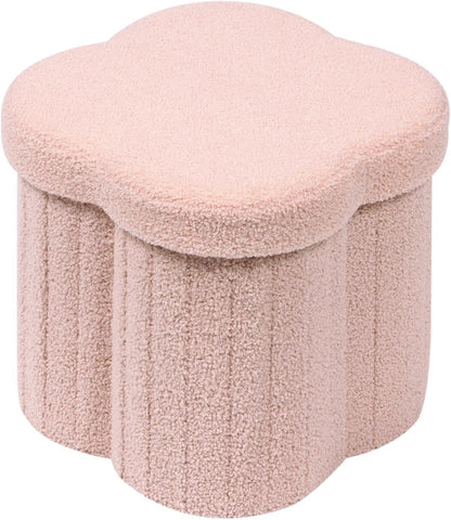 Storage Ottoman Cube, Flowers Shaped Ottomans with Storage Foot Stool Footrest for Lving Room, Boucle Ottoman Seat for Dorm Room,Faux Teddy Fur, Pink 12.6"x12.6"x12.6"