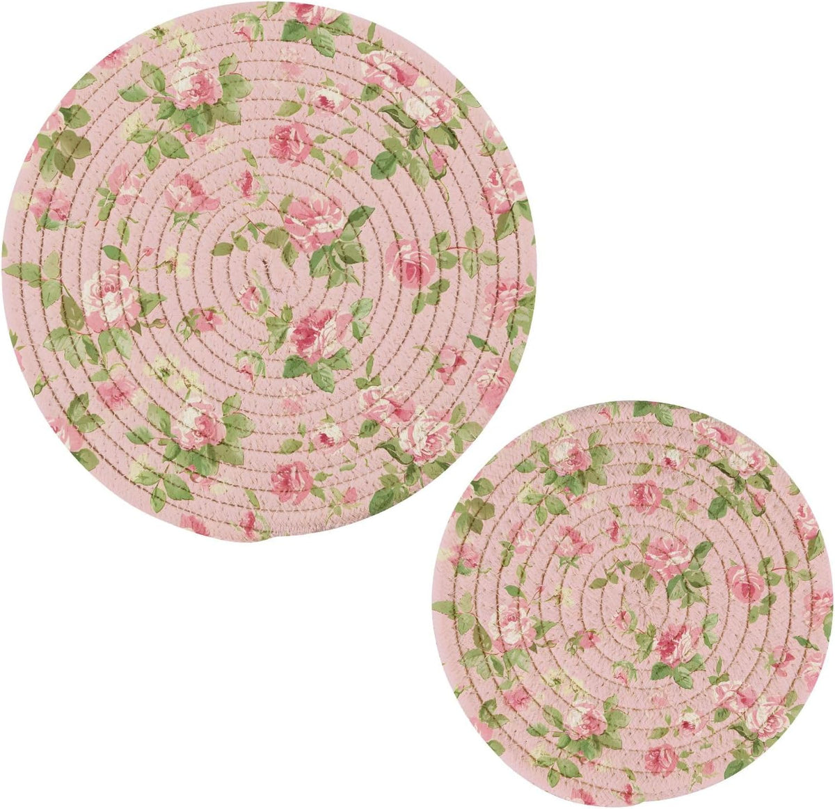 Pink Rose Pattern Pot Holders Trivets Set 2 Pcs Cotton Hot Potholders Hot Pad for Cooking