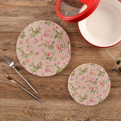Pink Rose Pattern Pot Holders Trivets Set 2 Pcs Cotton Hot Potholders Hot Pad for Cooking