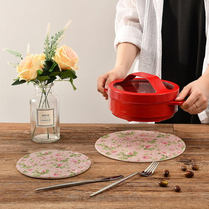 Pink Rose Pattern Pot Holders Trivets Set 2 Pcs Cotton Hot Potholders Hot Pad for Cooking
