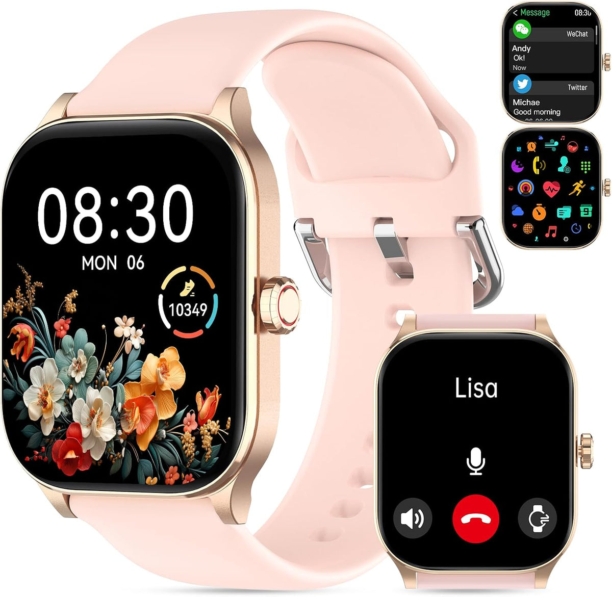 Smart Watch for Women Men(Answer/Make Call), Smartwatches with Heart Rate/SpO2/Sleep/Stress Monitor, IP68 Waterproof Activity Tracker for Android iPhone, 100+ Sports Fitness Watches (Pink, 1.85“)