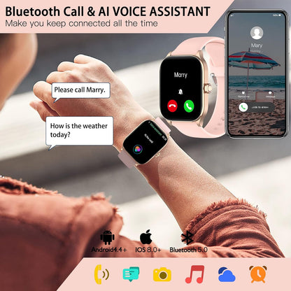 Smart Watch for Women Men(Answer/Make Call), Smartwatches with Heart Rate/SpO2/Sleep/Stress Monitor, IP68 Waterproof Activity Tracker for Android iPhone, 100+ Sports Fitness Watches (Pink, 1.85“)