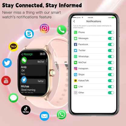 Smart Watch for Women Men(Answer/Make Call), Smartwatches with Heart Rate/SpO2/Sleep/Stress Monitor, IP68 Waterproof Activity Tracker for Android iPhone, 100+ Sports Fitness Watches (Pink, 1.85“)