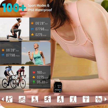 Smart Watch for Women Men(Answer/Make Call), Smartwatches with Heart Rate/SpO2/Sleep/Stress Monitor, IP68 Waterproof Activity Tracker for Android iPhone, 100+ Sports Fitness Watches (Pink, 1.85“)