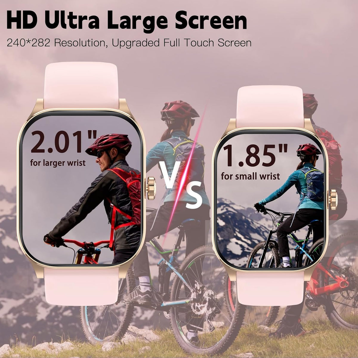 Smart Watch for Women Men(Answer/Make Call), Smartwatches with Heart Rate/SpO2/Sleep/Stress Monitor, IP68 Waterproof Activity Tracker for Android iPhone, 100+ Sports Fitness Watches (Pink, 1.85“)