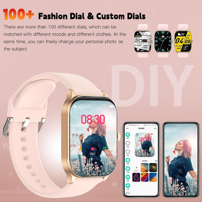Smart Watch for Women Men(Answer/Make Call), Smartwatches with Heart Rate/SpO2/Sleep/Stress Monitor, IP68 Waterproof Activity Tracker for Android iPhone, 100+ Sports Fitness Watches (Pink, 1.85“)