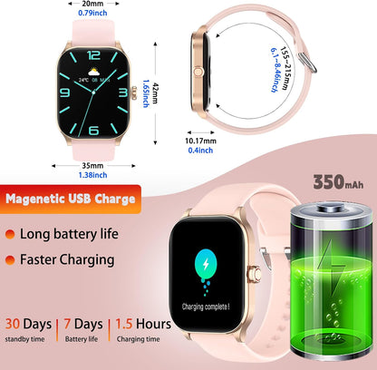 Smart Watch for Women Men(Answer/Make Call), Smartwatches with Heart Rate/SpO2/Sleep/Stress Monitor, IP68 Waterproof Activity Tracker for Android iPhone, 100+ Sports Fitness Watches (Pink, 1.85“)