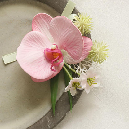 Wrist Corsage and Boutonniere Set, Artificial Orchid Flowers Corsage Wristlet Boutonniere for Men Wedding Prom Suit Decorations (Pink)