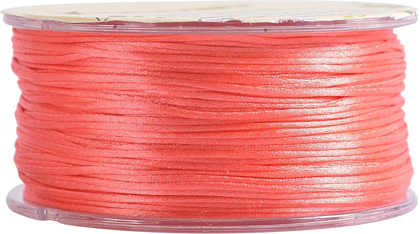 Nylon Satin Silk Trim Cord, 50 Yards 0.8mm Rattail Beading String for Chinese Knotting, Kumihimo, Beading, Macramé, Jewelry Making, Dark Peach