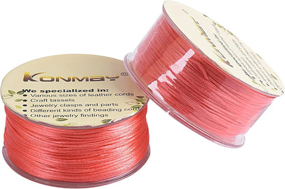 Nylon Satin Silk Trim Cord, 50 Yards 0.8mm Rattail Beading String for Chinese Knotting, Kumihimo, Beading, Macramé, Jewelry Making, Dark Peach