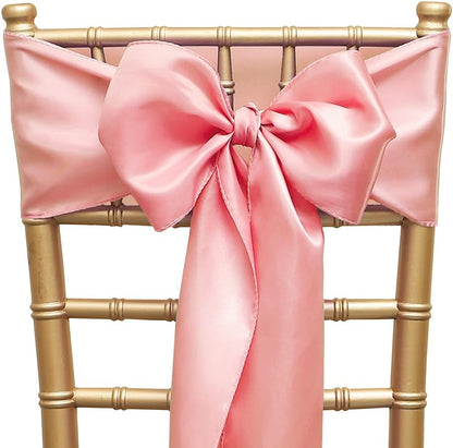 Pack of 50 Satin Dusty Pink Chair Sashes Bows 7 X 108 Inch Universal Chair Ribbons for Wedding Ceremony Party Banquet Restaurant Event Chair Decorations - Dusty Pink Chair Sashes 50 Pack