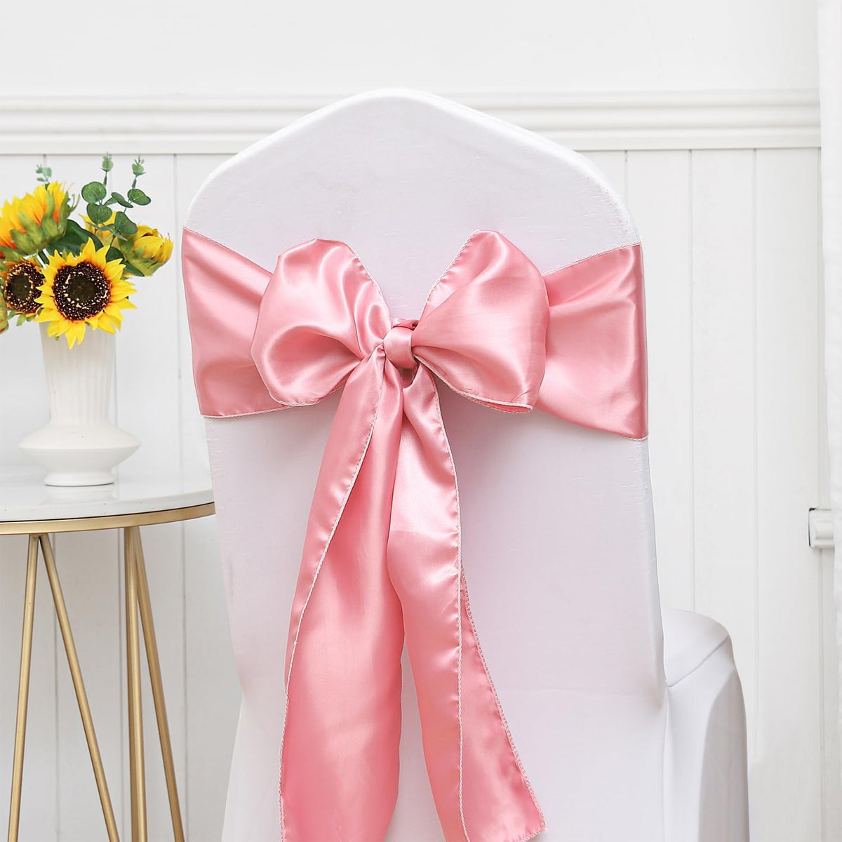 Pack of 50 Satin Dusty Pink Chair Sashes Bows 7 X 108 Inch Universal Chair Ribbons for Wedding Ceremony Party Banquet Restaurant Event Chair Decorations - Dusty Pink Chair Sashes 50 Pack