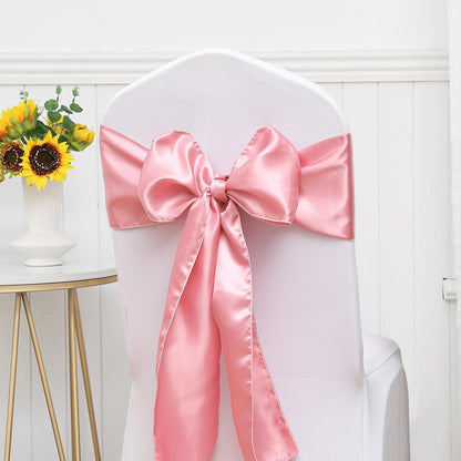 Pack of 50 Satin Dusty Pink Chair Sashes Bows 7 X 108 Inch Universal Chair Ribbons for Wedding Ceremony Party Banquet Restaurant Event Chair Decorations - Dusty Pink Chair Sashes 50 Pack