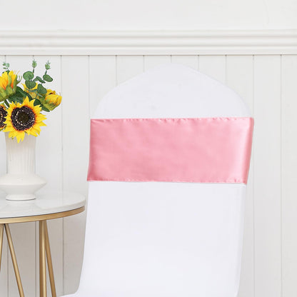 Pack of 50 Satin Dusty Pink Chair Sashes Bows 7 X 108 Inch Universal Chair Ribbons for Wedding Ceremony Party Banquet Restaurant Event Chair Decorations - Dusty Pink Chair Sashes 50 Pack