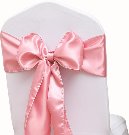 Pack of 50 Satin Dusty Pink Chair Sashes Bows 7 X 108 Inch Universal Chair Ribbons for Wedding Ceremony Party Banquet Restaurant Event Chair Decorations - Dusty Pink Chair Sashes 50 Pack