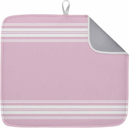 Dish Drying Mat Pink Stripes Kitchen Counter Drying Pad for Dishes Glasses Cups and Cookware French Stripe Farmhouse Style Absorbent Dish Drying Mat Machine Washable Kitchen Accessories 16" x 18"