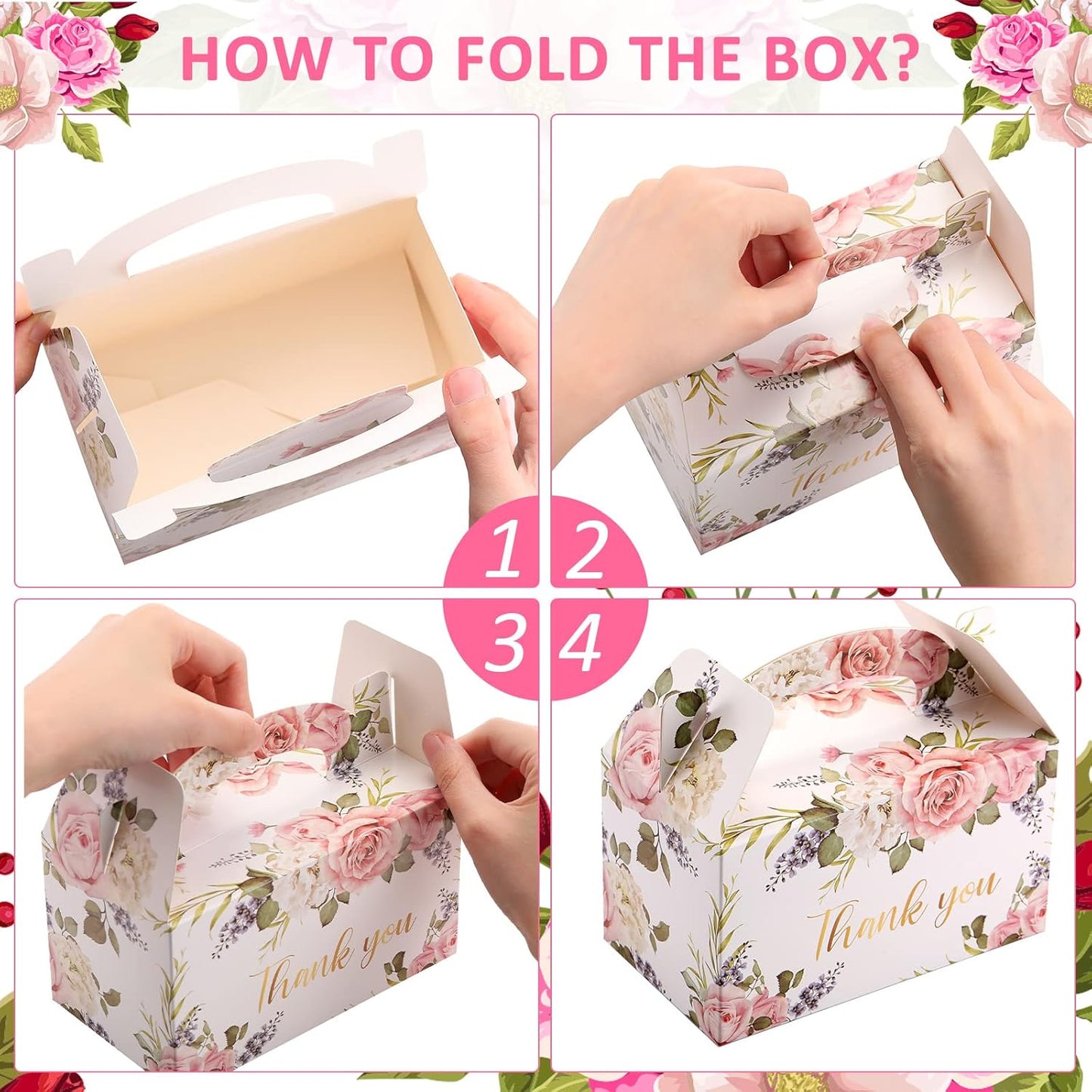 Xinnun 50 Pcs Thank You Treat Boxes Thanksgiving Floral Gift Box Wedding Party Favors Boxes Employee Appreciation Gifts Box Bulk for Thanksgiving Christmas Valentines Wedding Tea Party Supplies