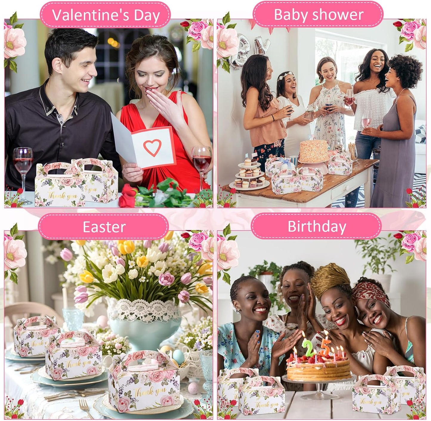 Xinnun 50 Pcs Thank You Treat Boxes Thanksgiving Floral Gift Box Wedding Party Favors Boxes Employee Appreciation Gifts Box Bulk for Thanksgiving Christmas Valentines Wedding Tea Party Supplies