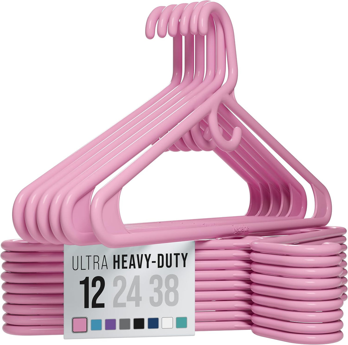 Thick Heavy Duty Hangers - Pink Plastic Clothes Hangers 12 Pack - Great for Coat Hanger, Jackets Jeans & Suit Hanger for Closet - New Apartment Essentials Percheros Ganchos para Colgar Ropa