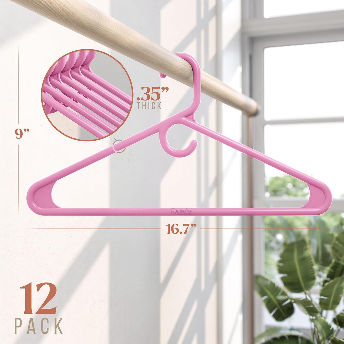 Thick Heavy Duty Hangers - Pink Plastic Clothes Hangers 12 Pack - Great for Coat Hanger, Jackets Jeans & Suit Hanger for Closet - New Apartment Essentials Percheros Ganchos para Colgar Ropa
