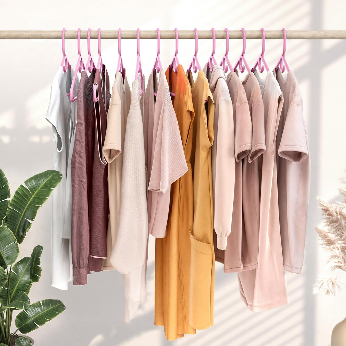 Thick Heavy Duty Hangers - Pink Plastic Clothes Hangers 12 Pack - Great for Coat Hanger, Jackets Jeans & Suit Hanger for Closet - New Apartment Essentials Percheros Ganchos para Colgar Ropa