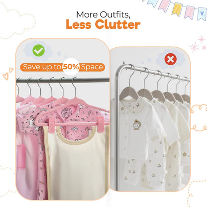 Velvet Baby Hangers with Clips (30 Pack) | 11” Ultra-Slim Baby Clothes Hangers | Non-Slip Felt | Space-Saving Nursery & Infant Closet Organizer | Pink