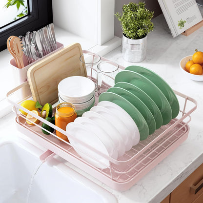 Dish Drying Rack for Kitchen Counter, 12''W x 15.5''L, Pink
