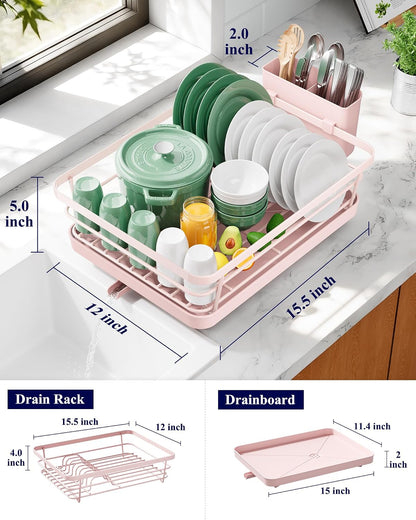 Dish Drying Rack for Kitchen Counter, 12''W x 15.5''L, Pink