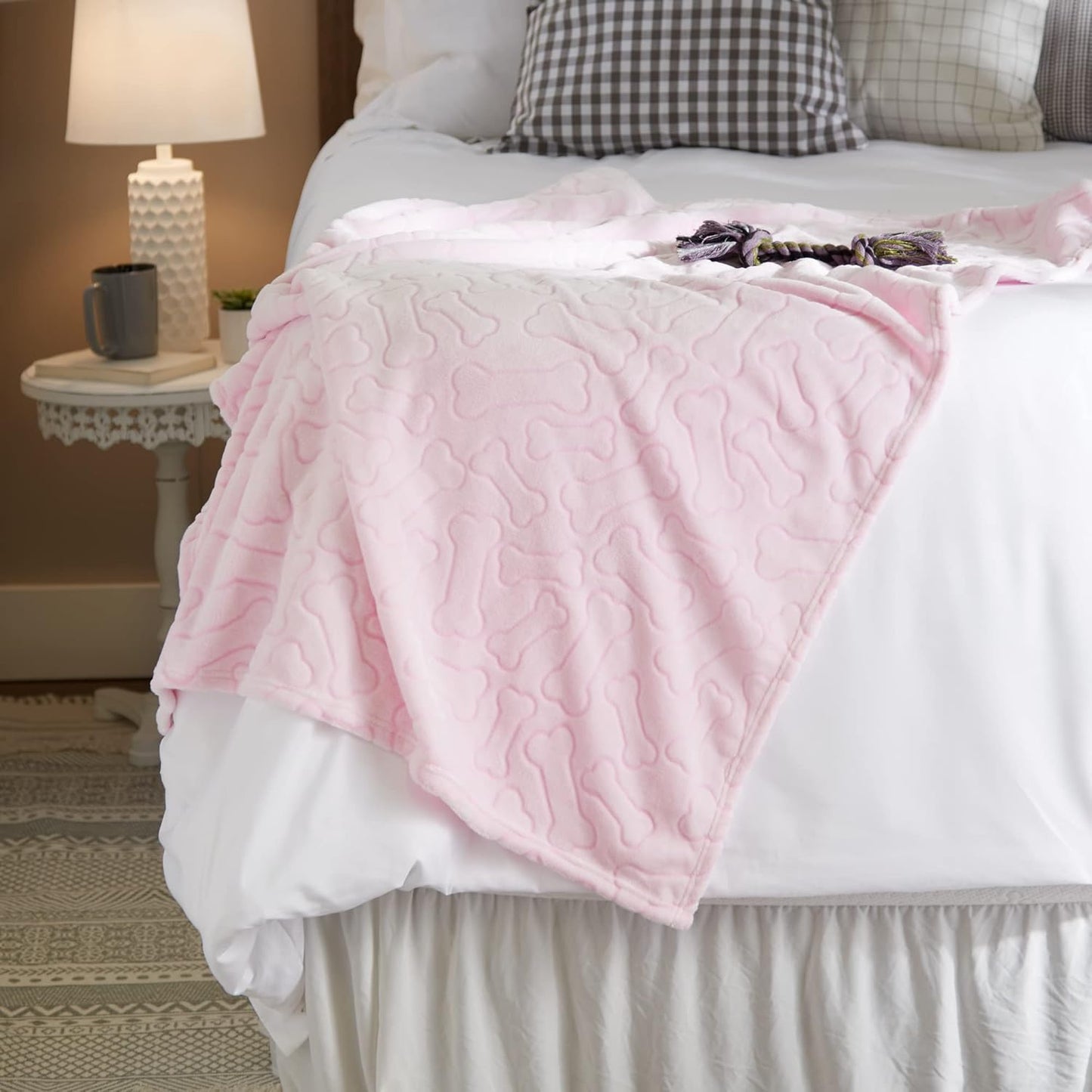 Embossed Bone Print Pet Blanket, Pink, 36x48"