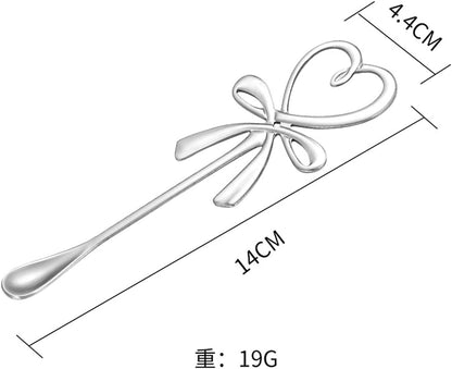 A pair Peach Heart Bow Shape Teaspoons 5.5" Coffee Spoons Stainless Steel Sugar Demitasse Espresso Spoons For travel (Gold and Silver)