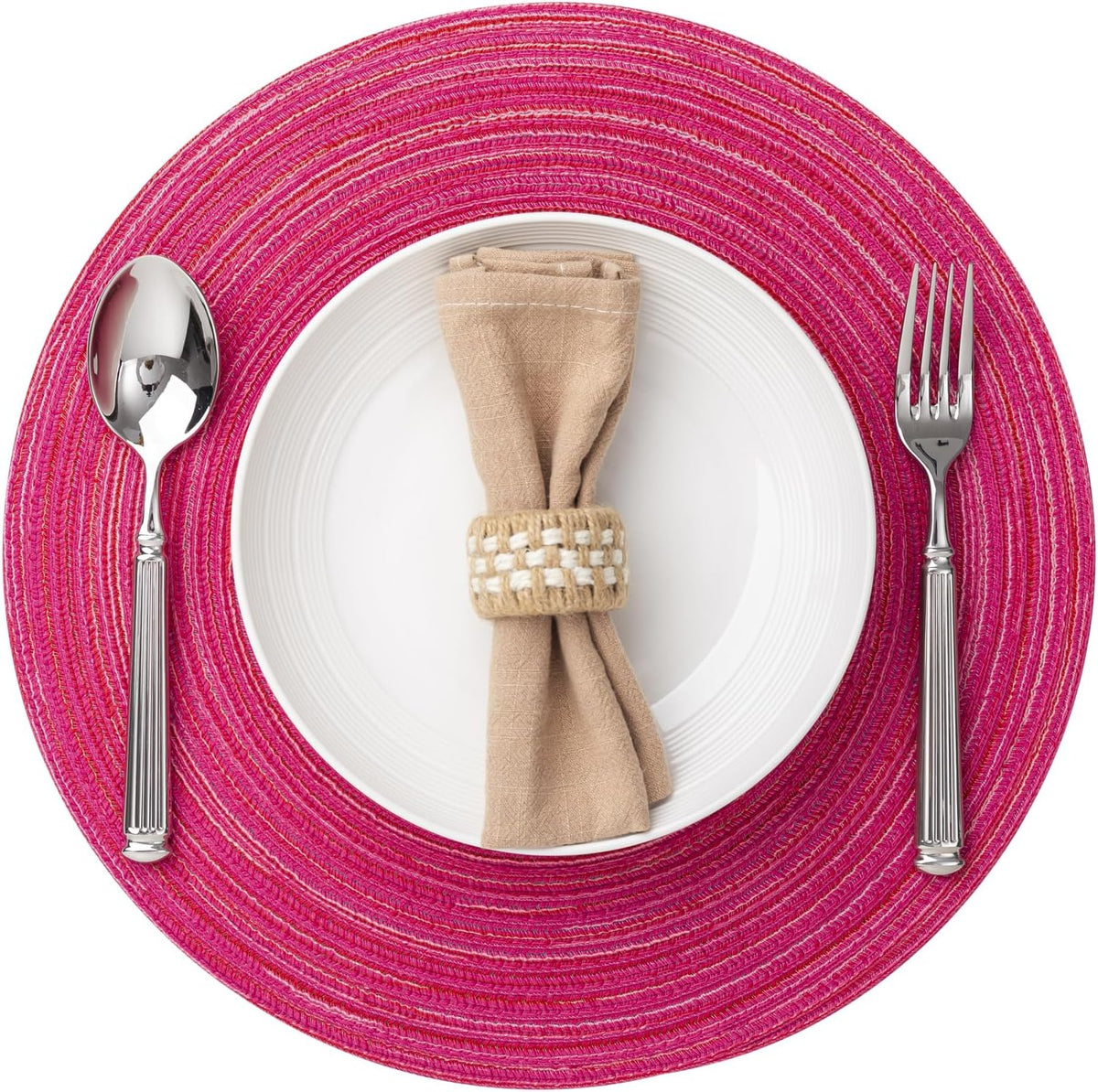 Round Placemats Set of 6 Woven Placemats Washable Braided Table Mats for Dining Table Heat Resistant Non-Slip Circle Place Mats(Blossom)
