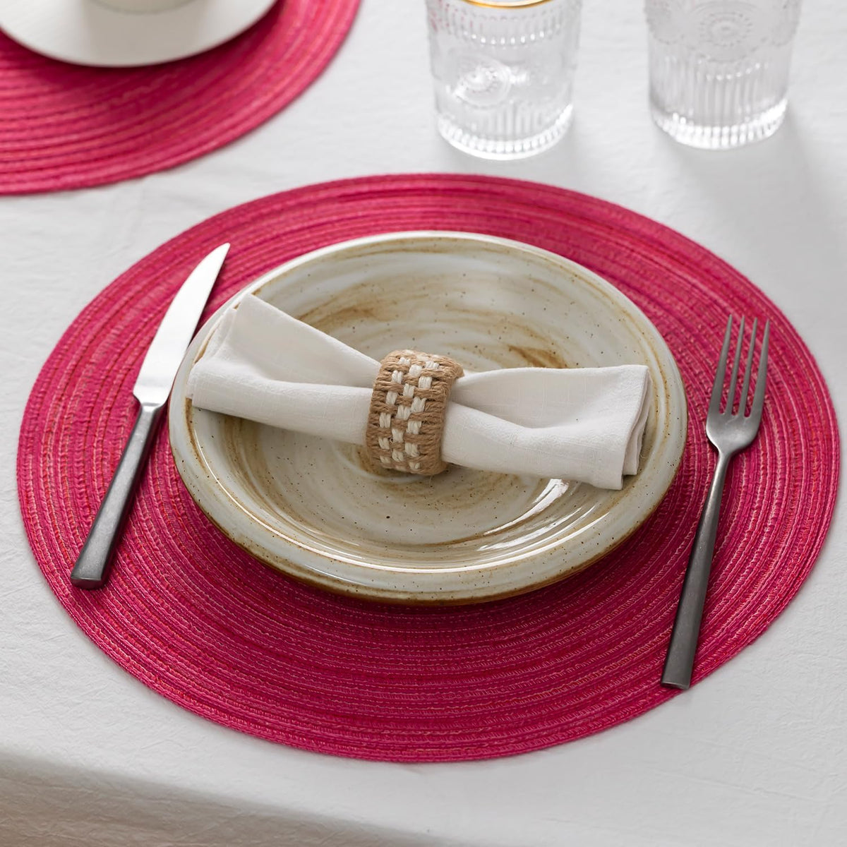 Round Placemats Set of 6 Woven Placemats Washable Braided Table Mats for Dining Table Heat Resistant Non-Slip Circle Place Mats(Blossom)