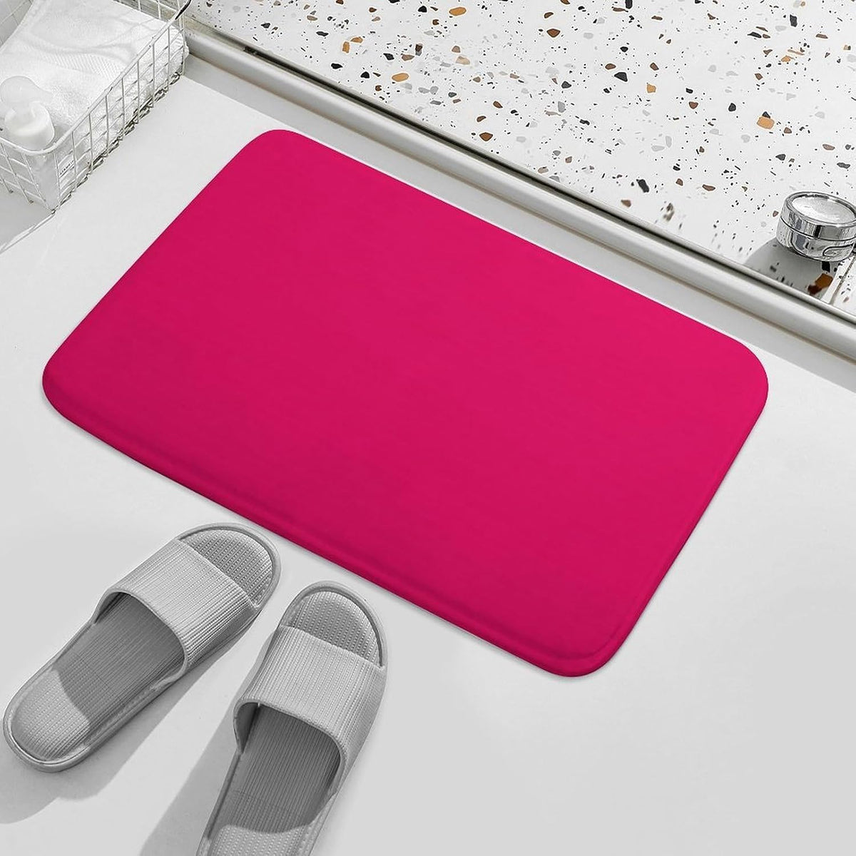 Raspberry Pink Bathroom Rugs, Non Slip & Absorbent Bath Mat Carpets for Bathroom, Entryway or Sink 20" x 32"