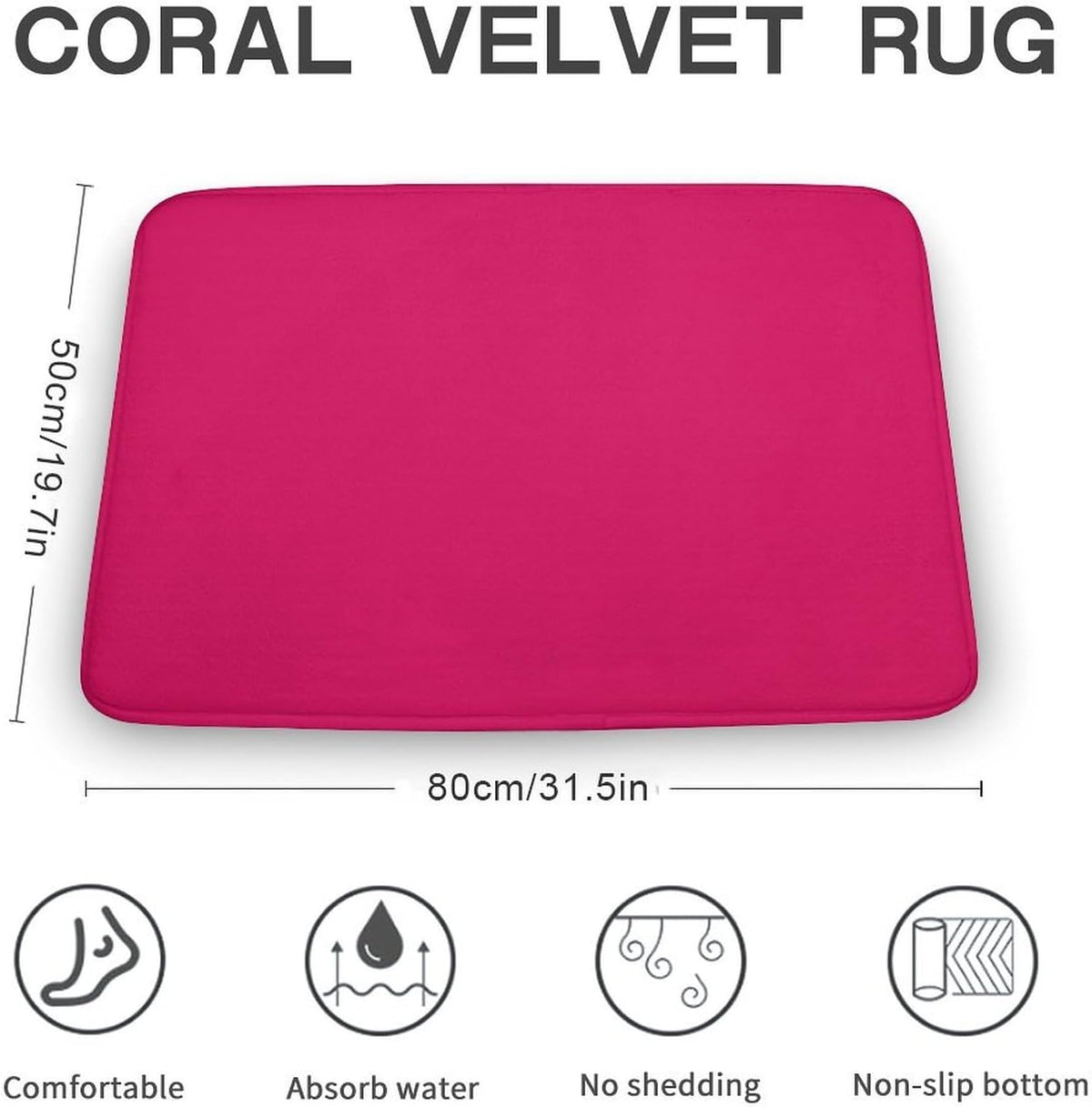 Raspberry Pink Bathroom Rugs, Non Slip & Absorbent Bath Mat Carpets for Bathroom, Entryway or Sink 20" x 32"