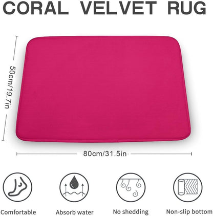 Raspberry Pink Bathroom Rugs, Non Slip & Absorbent Bath Mat Carpets for Bathroom, Entryway or Sink 20" x 32"