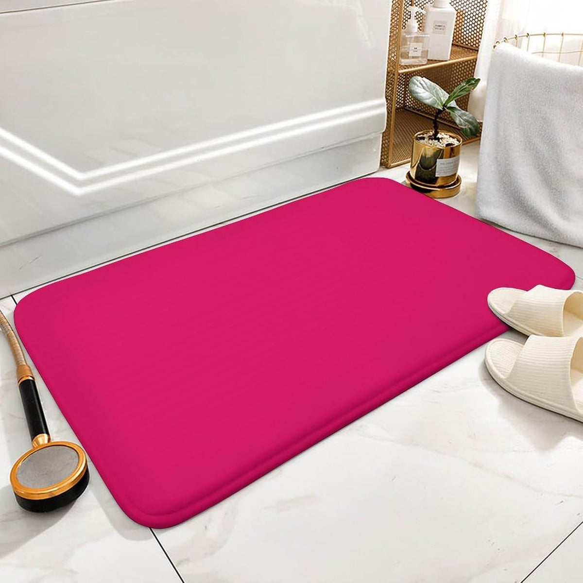 Raspberry Pink Bathroom Rugs, Non Slip & Absorbent Bath Mat Carpets for Bathroom, Entryway or Sink 20" x 32"