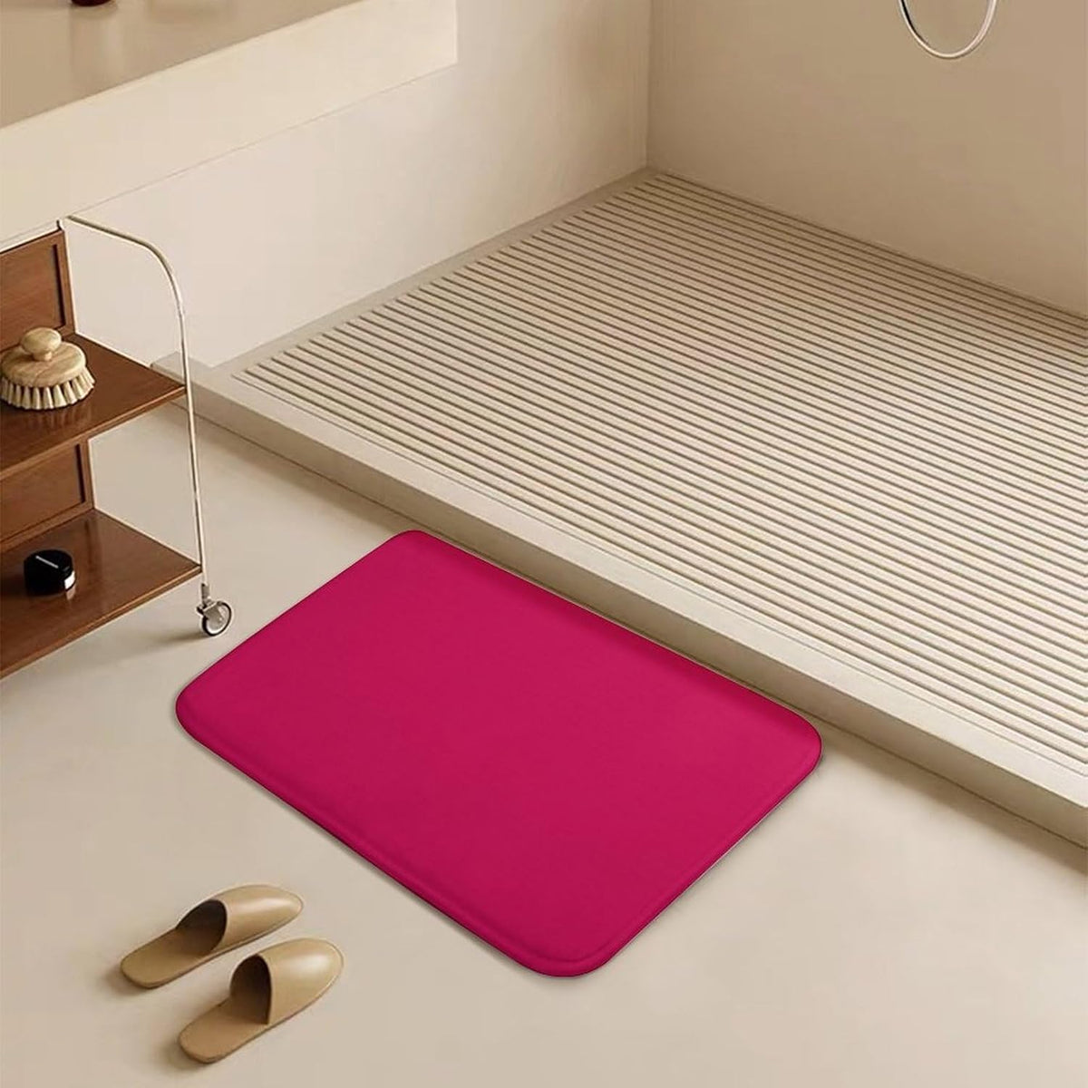 Raspberry Pink Bathroom Rugs, Non Slip & Absorbent Bath Mat Carpets for Bathroom, Entryway or Sink 20" x 32"