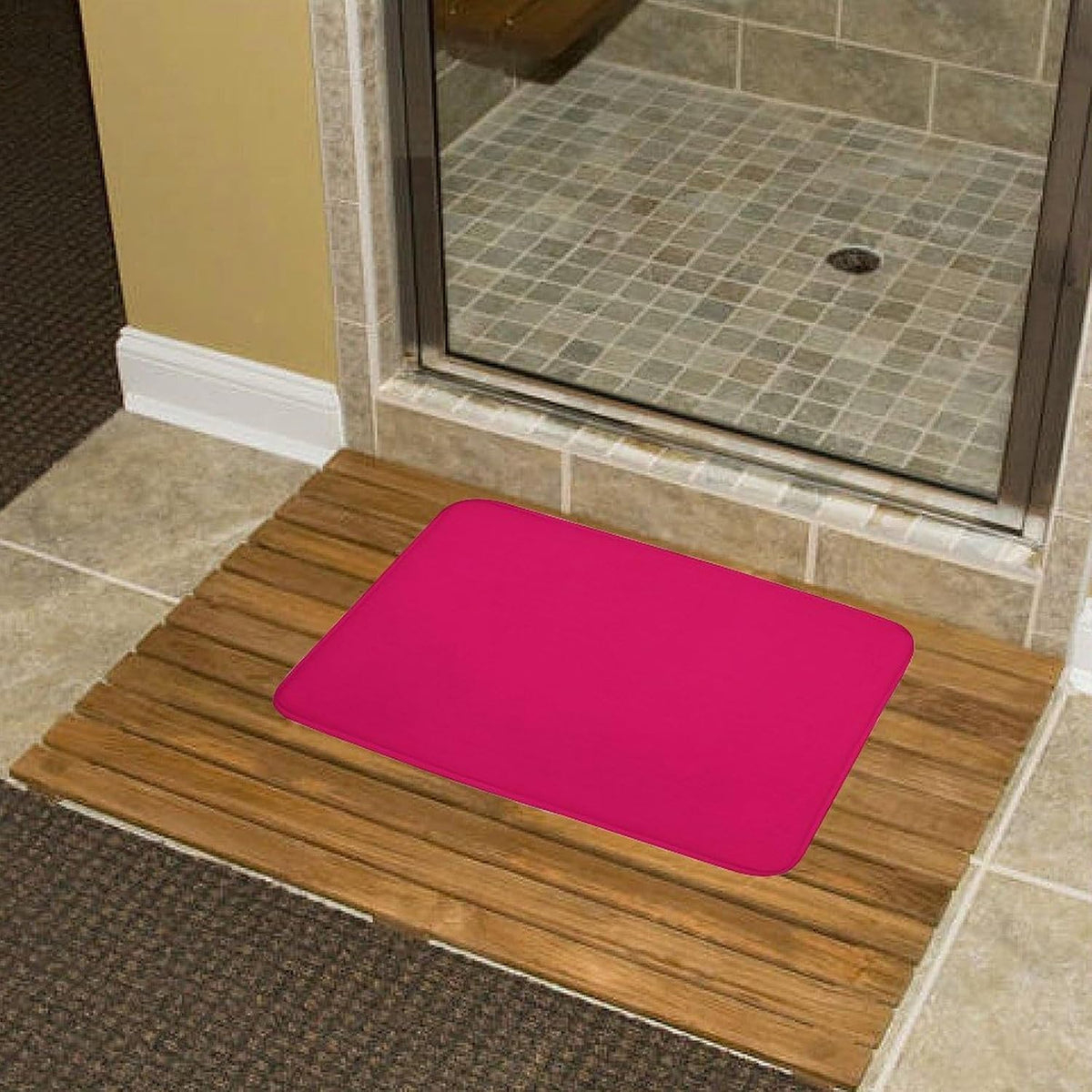 Raspberry Pink Bathroom Rugs, Non Slip & Absorbent Bath Mat Carpets for Bathroom, Entryway or Sink 20" x 32"