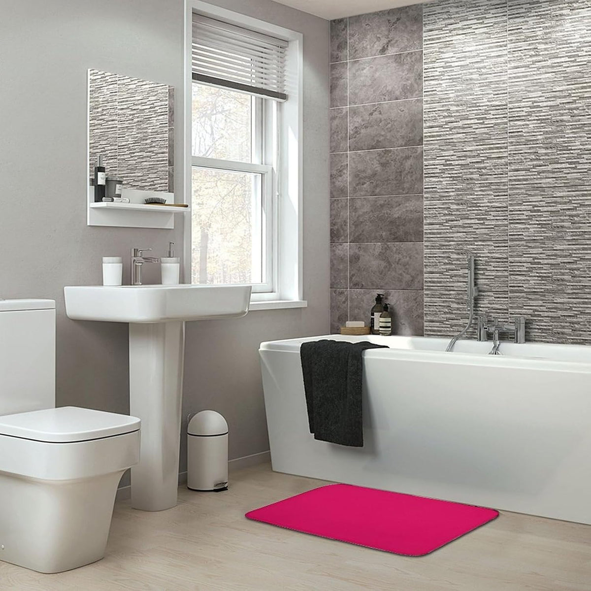 Raspberry Pink Bathroom Rugs, Non Slip & Absorbent Bath Mat Carpets for Bathroom, Entryway or Sink 20" x 32"
