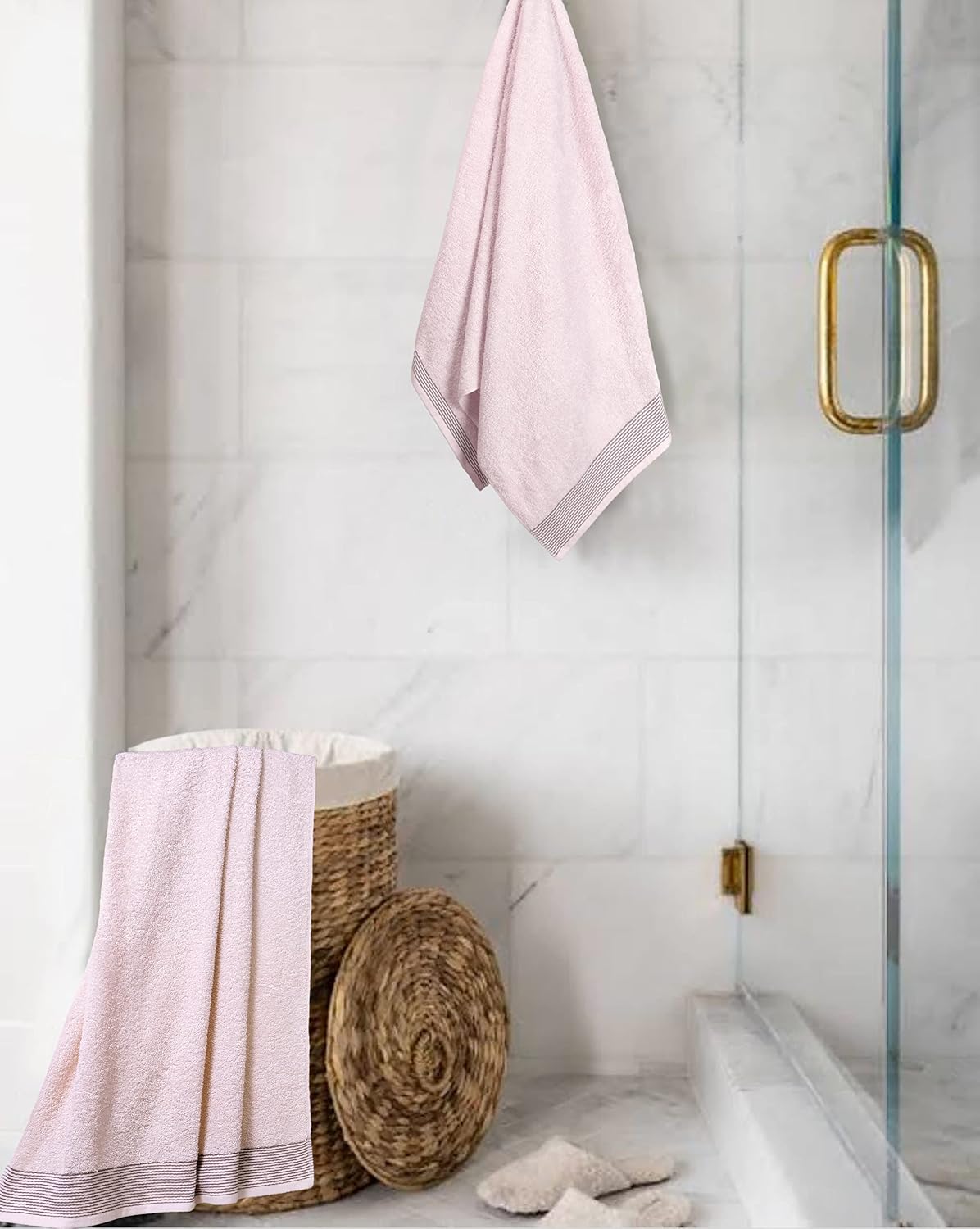 Ultra Soft 2 Pack Oversized Bath Towel Set 28x55 inches, 100% Cotton Large Bath Towels, Ultra Absorbant Compact Quickdry & Lightweight Towel, Ideal for Gym Travel Camp Pool - Pink