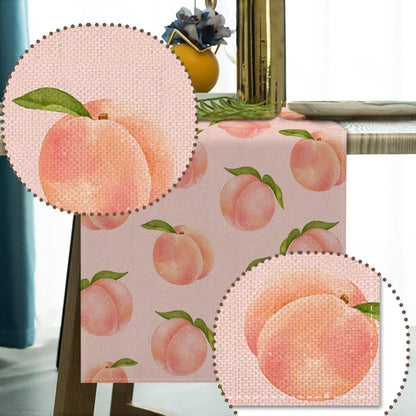 Linen Peach Fruit Table Runner Pink Summer One Sweet Peach Girl Birthday Party Decoration Home Kitchen Dining Room Tablecloth 72inches