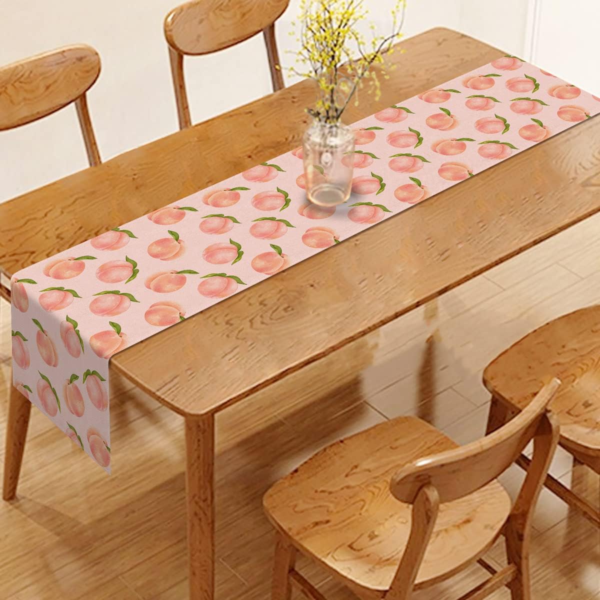Linen Peach Fruit Table Runner Pink Summer One Sweet Peach Girl Birthday Party Decoration Home Kitchen Dining Room Tablecloth 72inches
